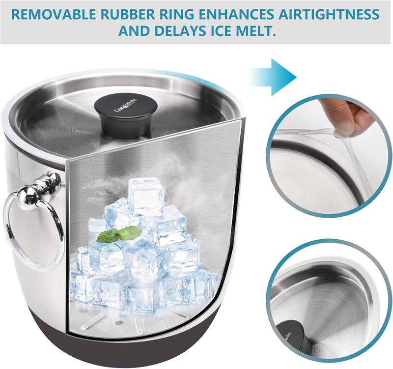 Cookstyle Double-Wall Stainless Steel Insulated Ice Bucket With Lid & Ice Tong [3 Liter] Included Strainer Keeps Ice Cold & Dry, Home Bar, Chilling Beer, Champagne, Wine Bottle - Image 3